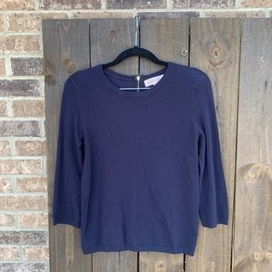 Philosophy Navy 3/4 Sleeve Back Zip Sweater Small